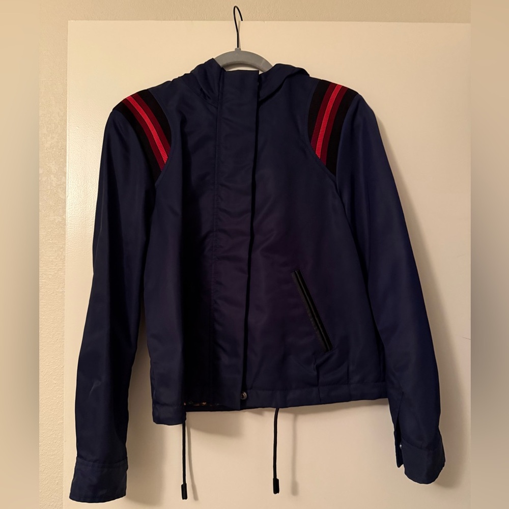 Women’s Coach Varsity Hoodie |  Navy Jacket with Red Accents